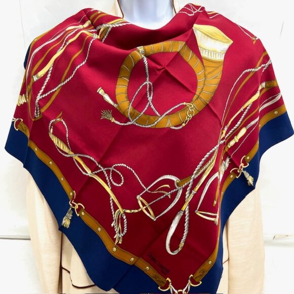 Unused-Roger Laurent Paris Scarf 29"x29"Burgendy blue brown Classic Perisian(29) - Picture 8 of 9